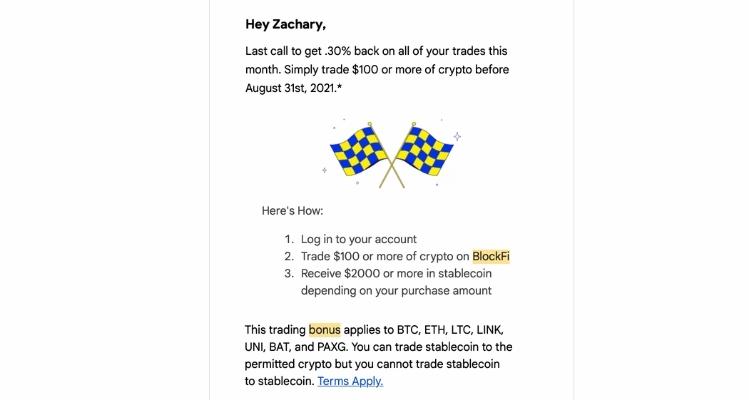 BlockFi Trading Bonus Email